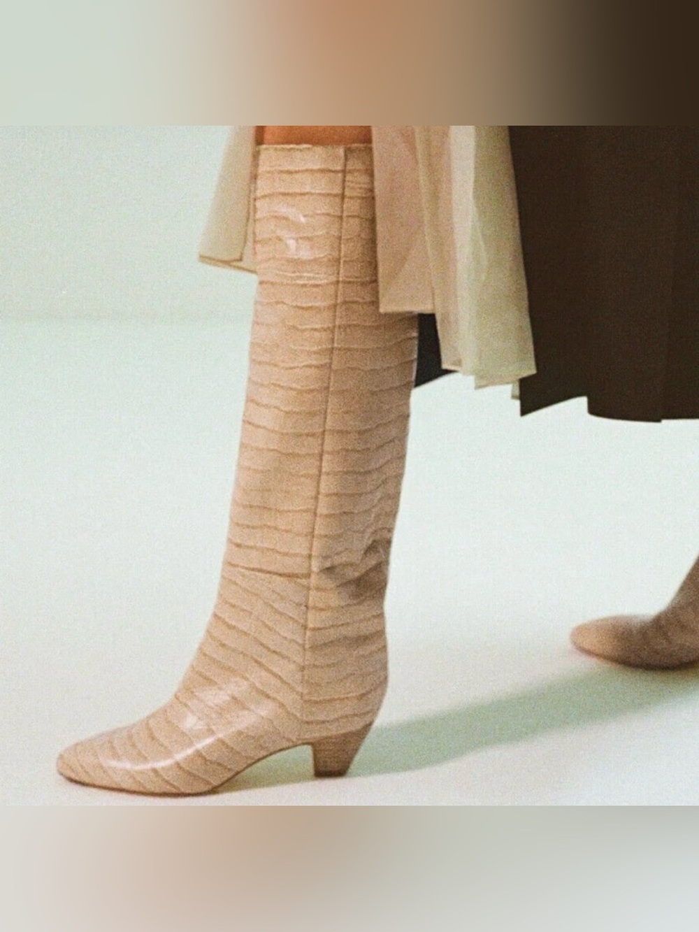 Women's Beige Knee-High Textured Boot